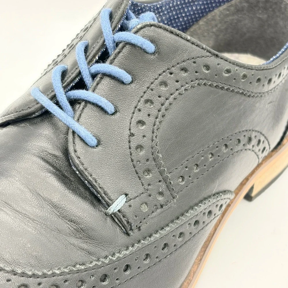 Modern Fiction Mens Navy Leather‎ Wingtip Brogue Oxford Shoes 9 Dapper Office